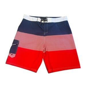 Ocean Current Patriotic Colorblock Board Shorts Swim Trunks Stripes 36 Pocket